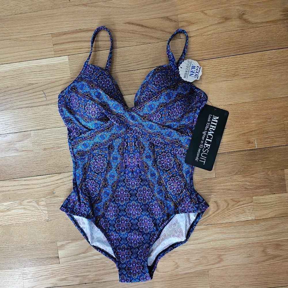 Miraclesuit Womens Danube Bleu Captivate Underwire One-Piece Swimsuit Size 8 - Picture 6 of 13
